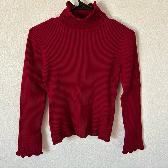 Nine & Co. Red Ribbed Turtleneck Chunky, Cozy, Thick, Scalloped, Holiday Sweater - Picture 1 of 8